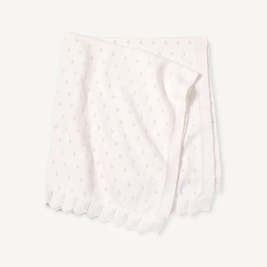 Dove White Classic Pointelle Knit Baby Blanket