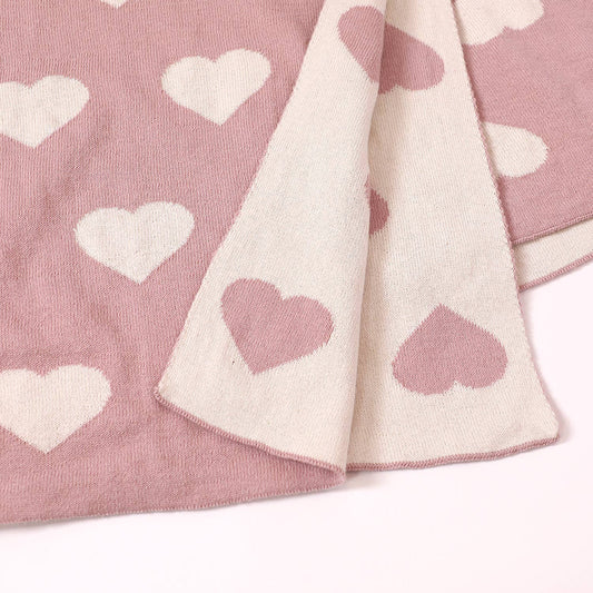 Hearts Reversible Sweater Knit Baby Blanket Organic Cotton