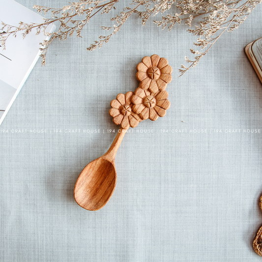 Handcarved Flowers Handle Wooden Spoon