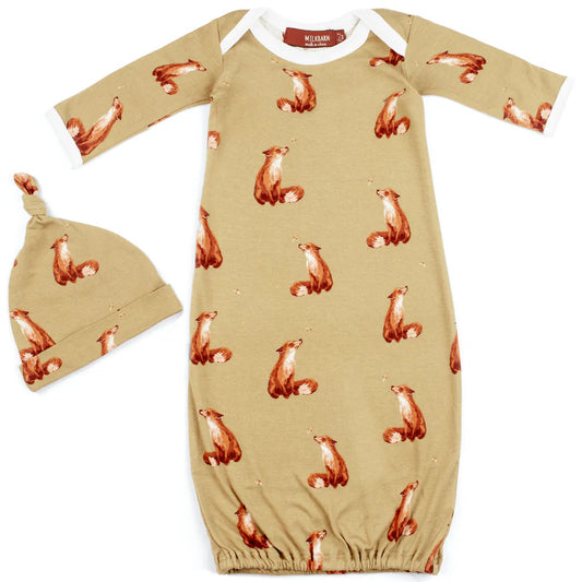 Gold Fox Newborn Gown & Hat Set