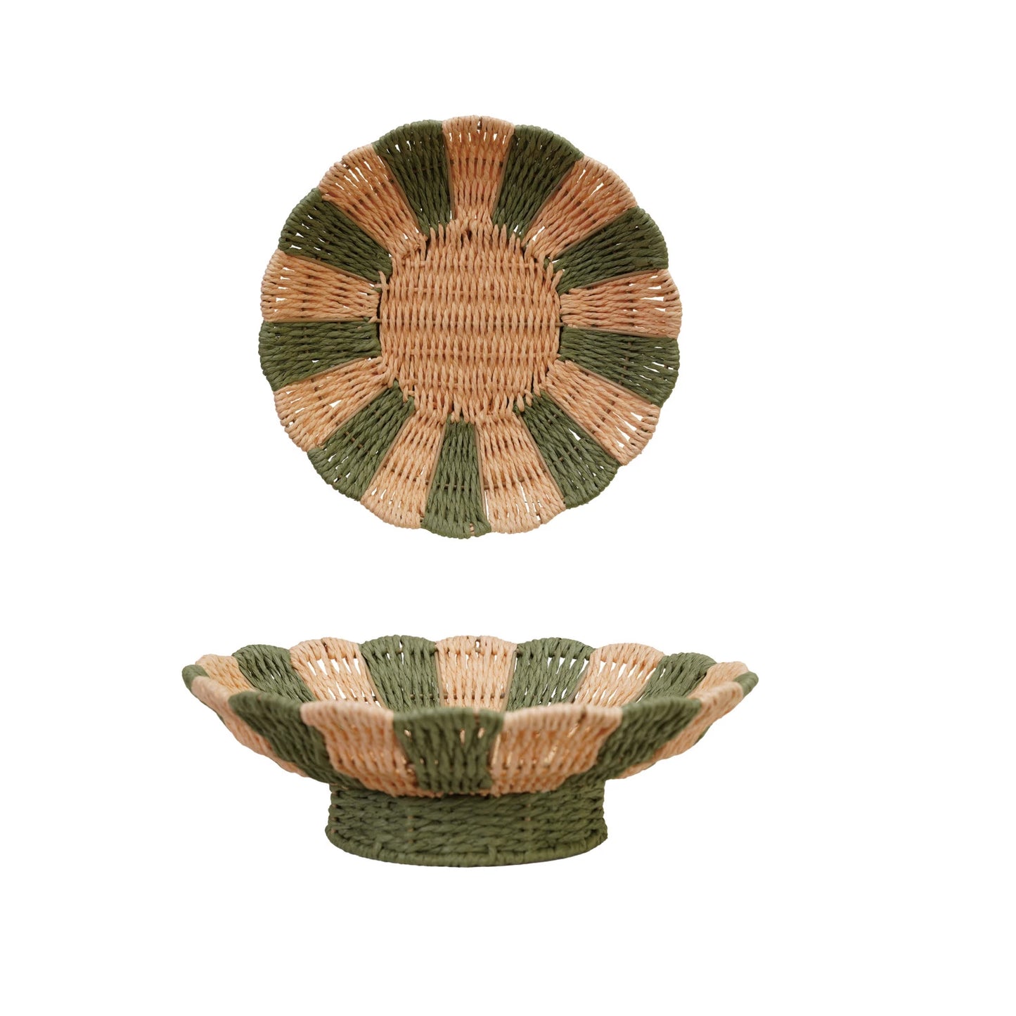 Rope Scalloped Footed Bowl with Stripes