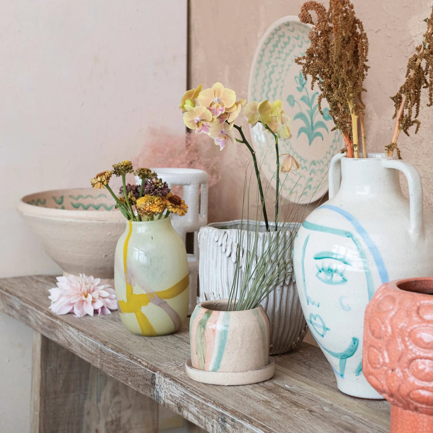 Striped Painted Terracotta Planter