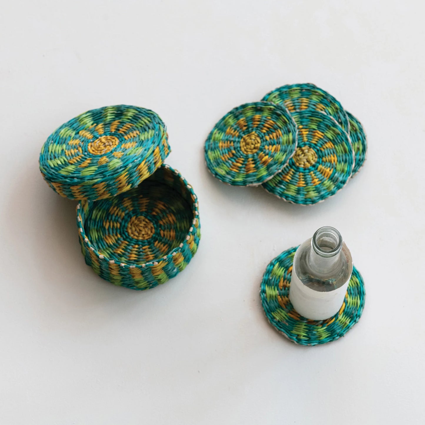 Woven Seagrass Coasters with Holder & Lid