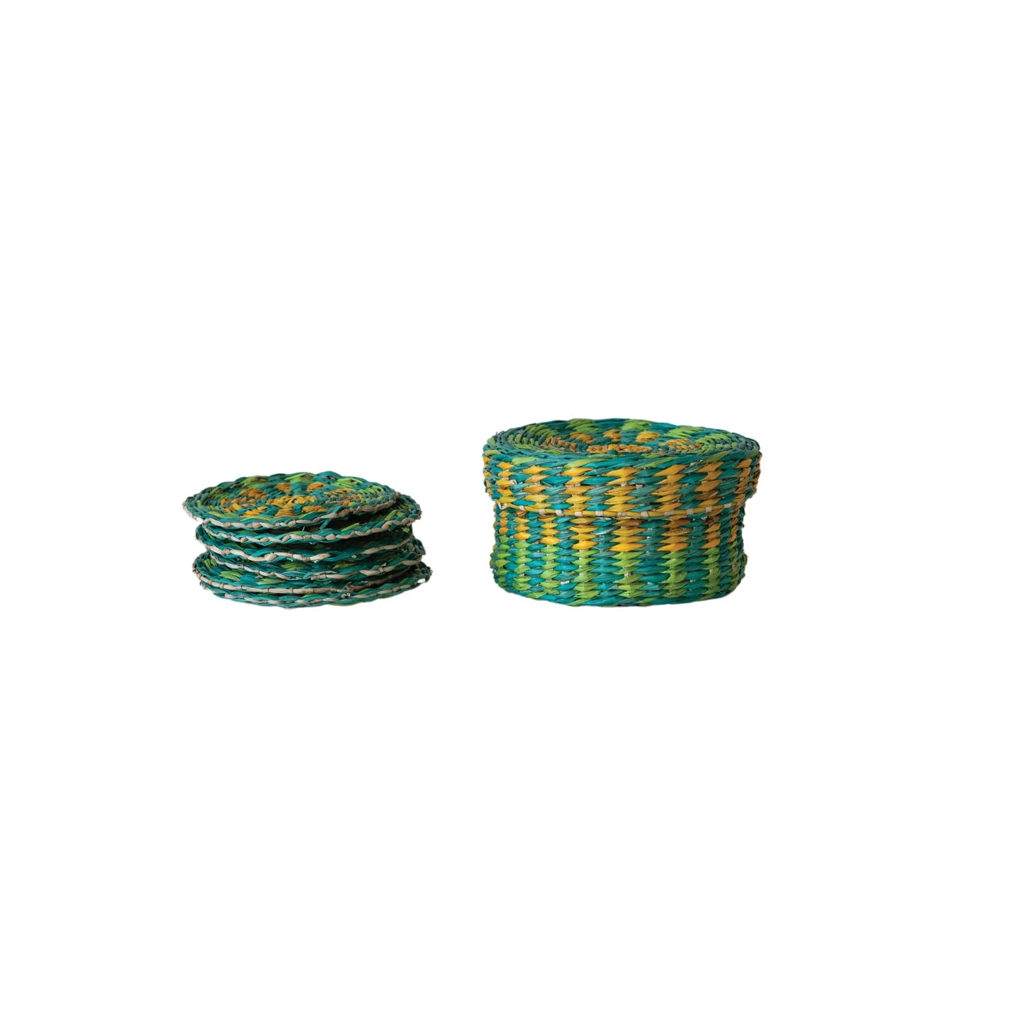 Woven Seagrass Coasters with Holder & Lid