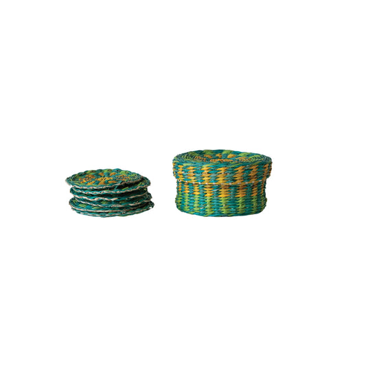 Woven Seagrass Coasters with Holder & Lid