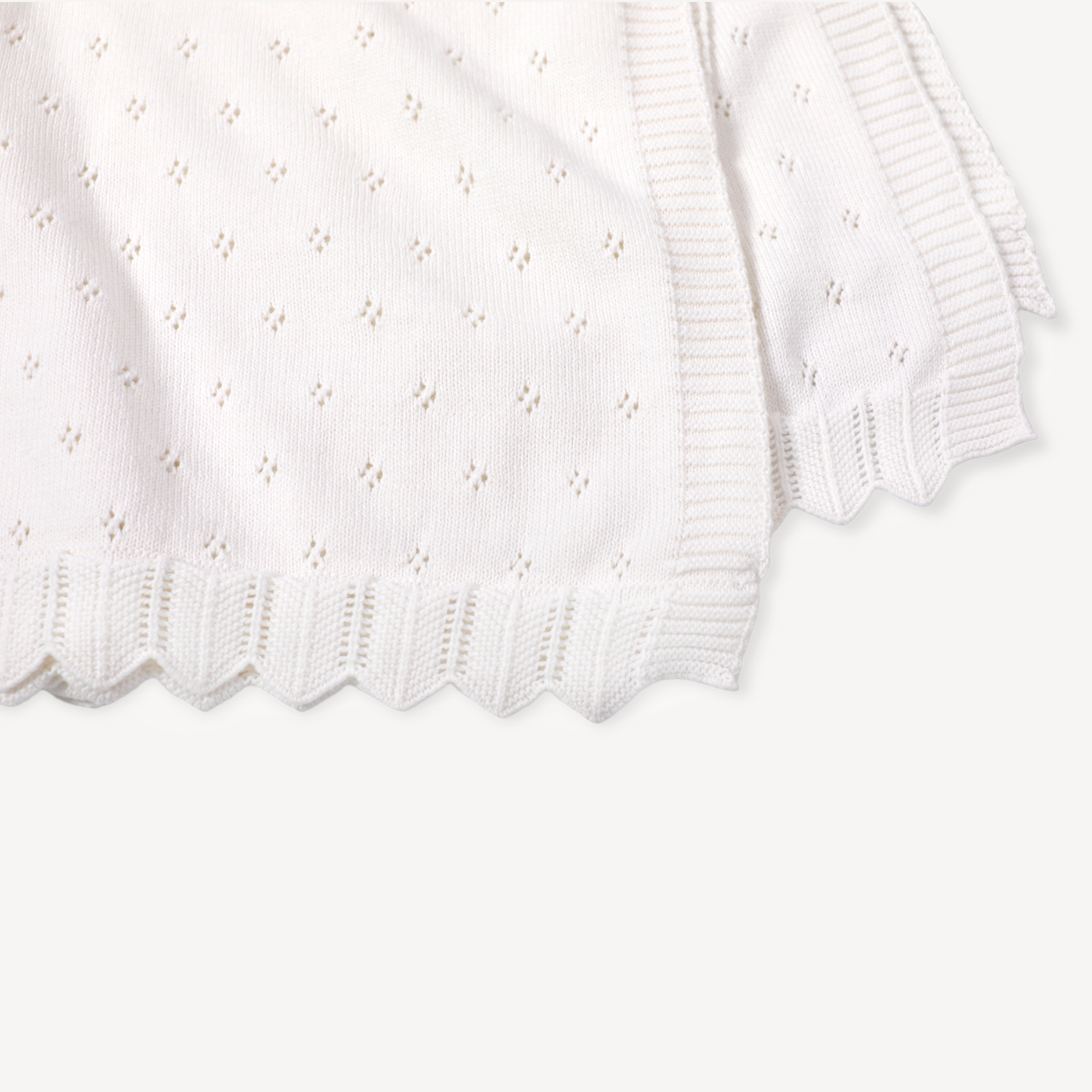 Dove White Classic Pointelle Knit Baby Blanket