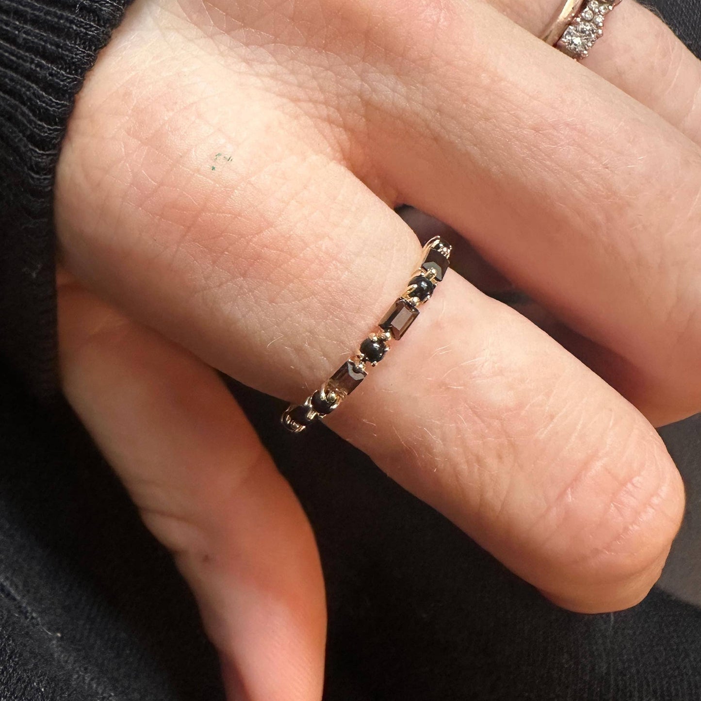 Smoky Quartz & Black Agate 14kt Gold Ring