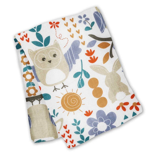 Lulujo x Leika Cotton Swaddle - Owl & Bunny