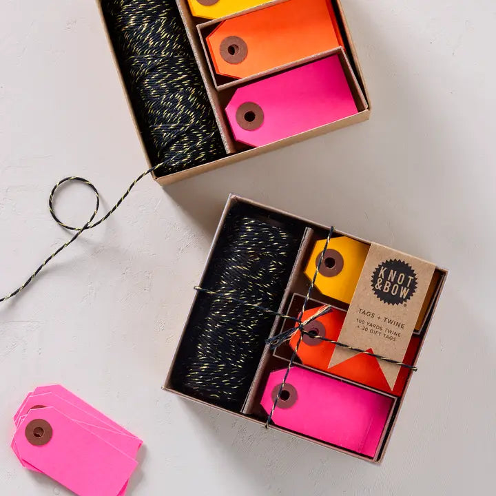 Black Gold Warm Neon Tag and Twine Box