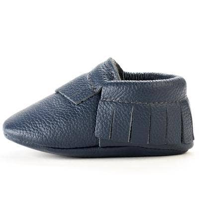 Navy Blue Leather Baby Moccasins