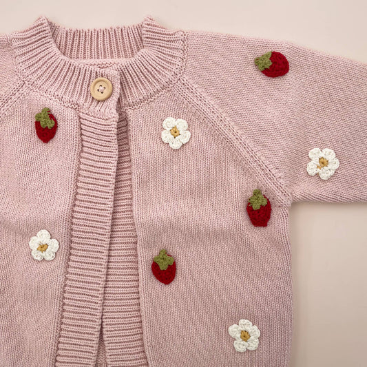 Cotton Strawberry Flower Cardigan Blush