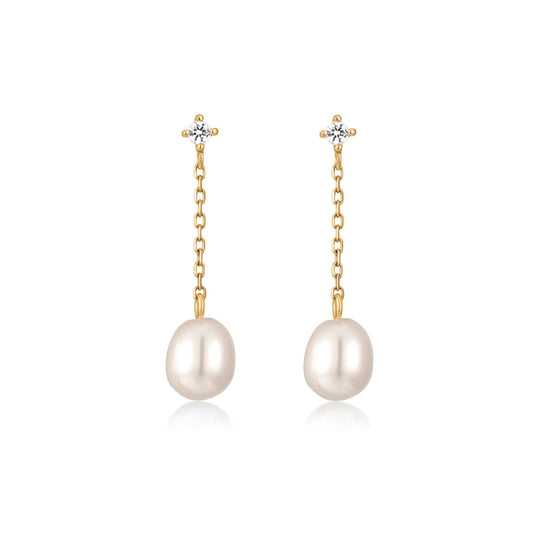 Pearl and Sapphire Droplet 14kt Studs