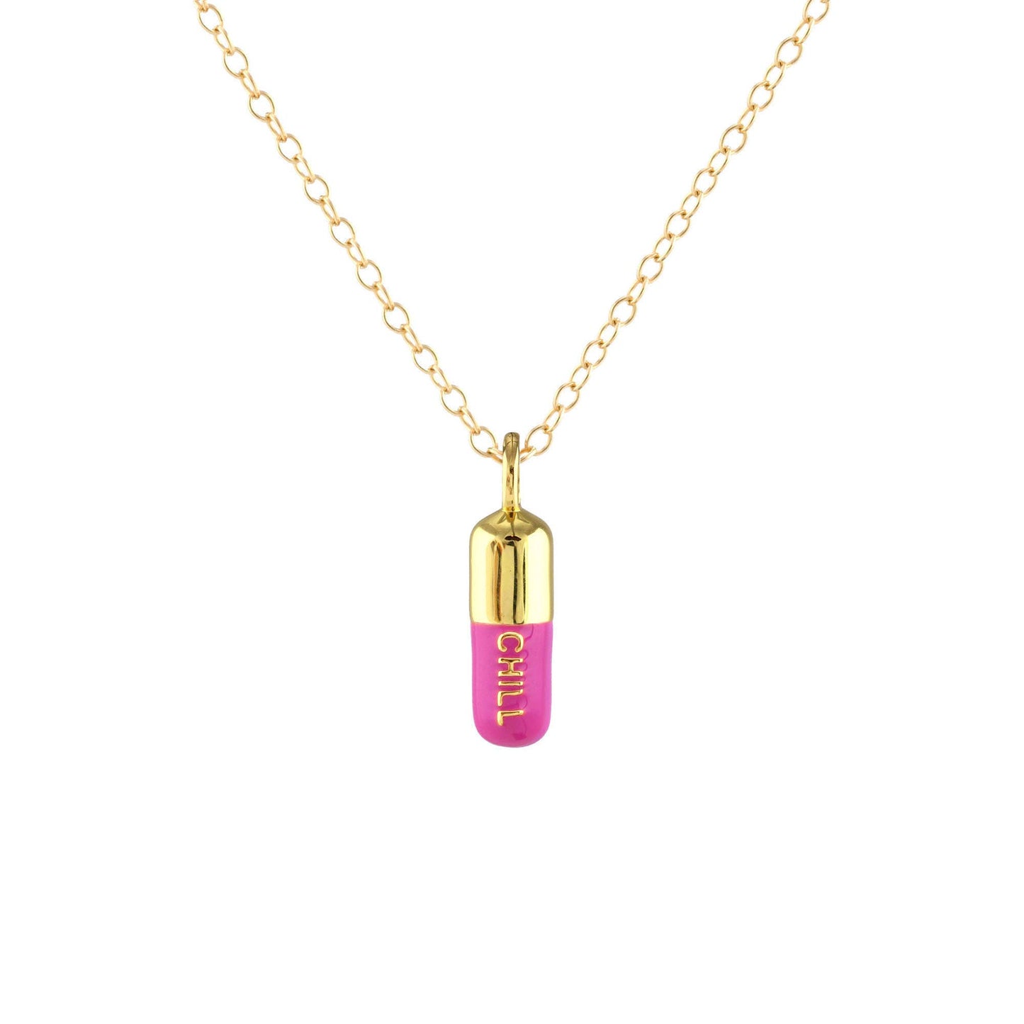 Chill Pill Enamel Necklace: Pink Sky