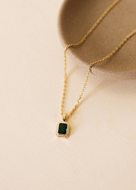 Emerald Green Rectangular Baguette Pendant Necklace