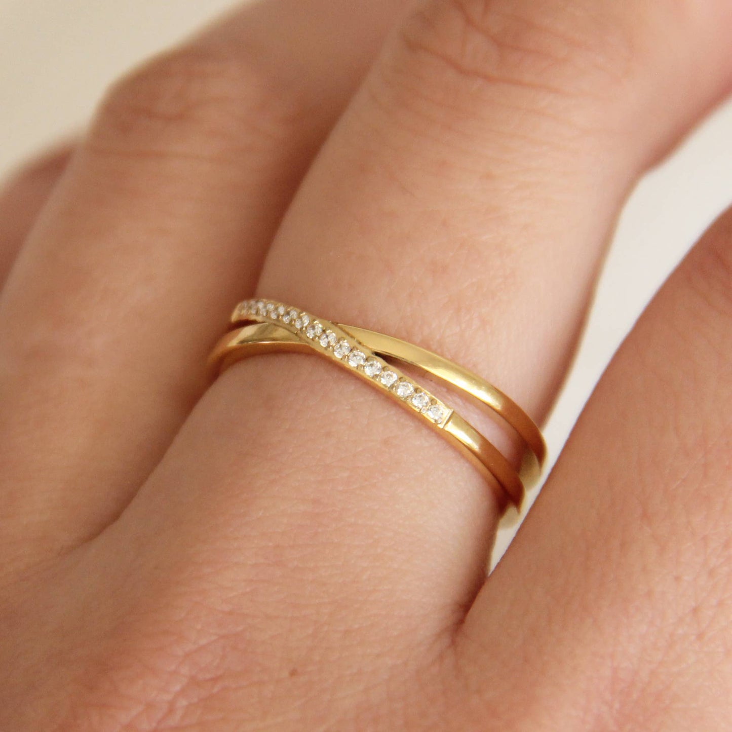 Crossed Double Band Pave Ring