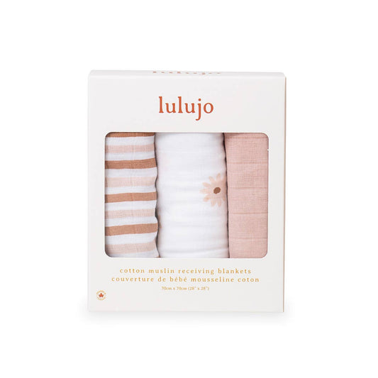 Lulujo Daisies Muslin Receiving Blankets 3 pk