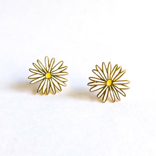 18k Gold Daisy Enamel Earrings