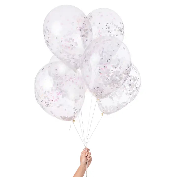 White Iridescent Confetti Balloons