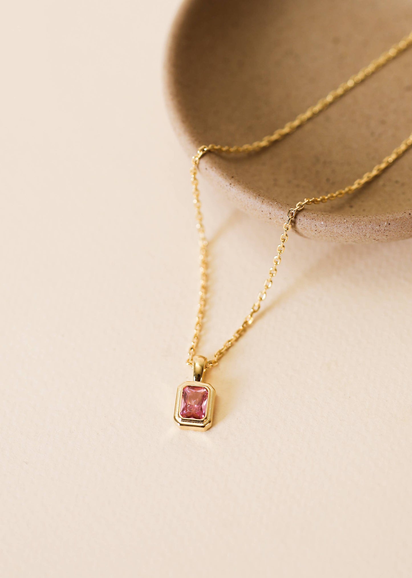 Light Pink Rectangular Baguette Pendant Necklace