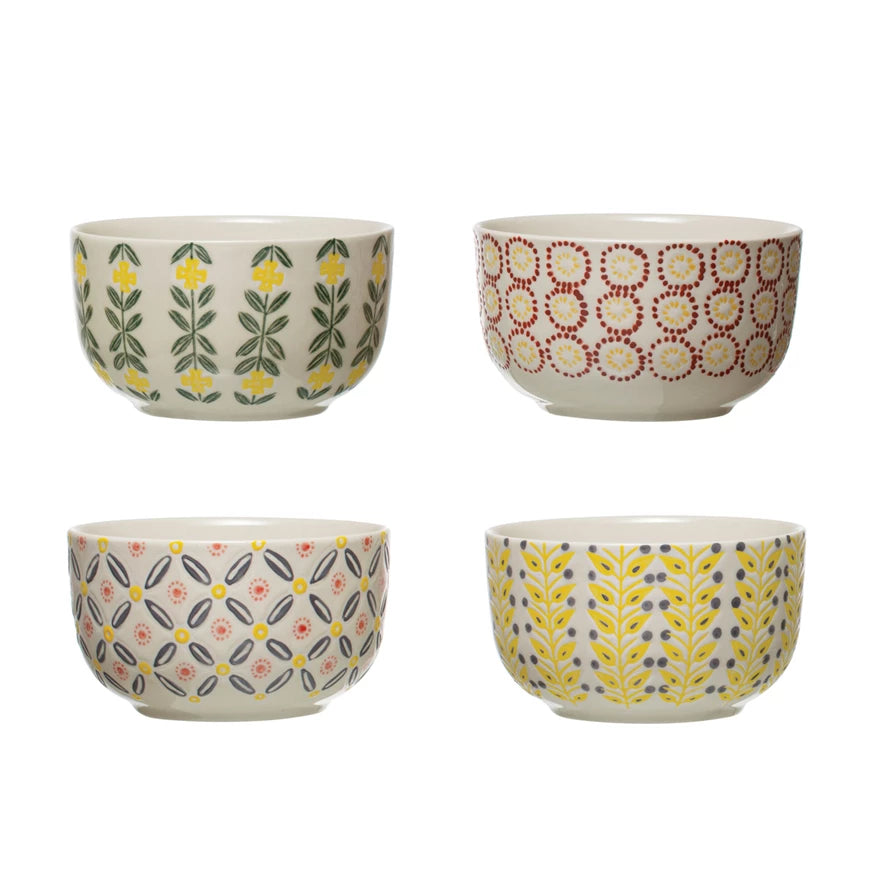 Floral Stamped Stoneware Bowls