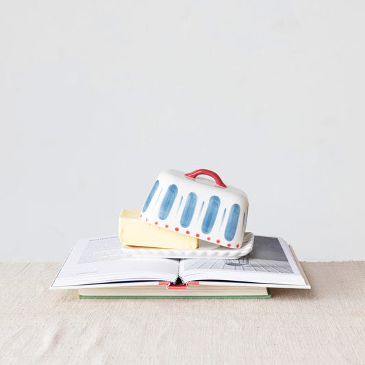 Hand-Painted Stoneware Butter Dish