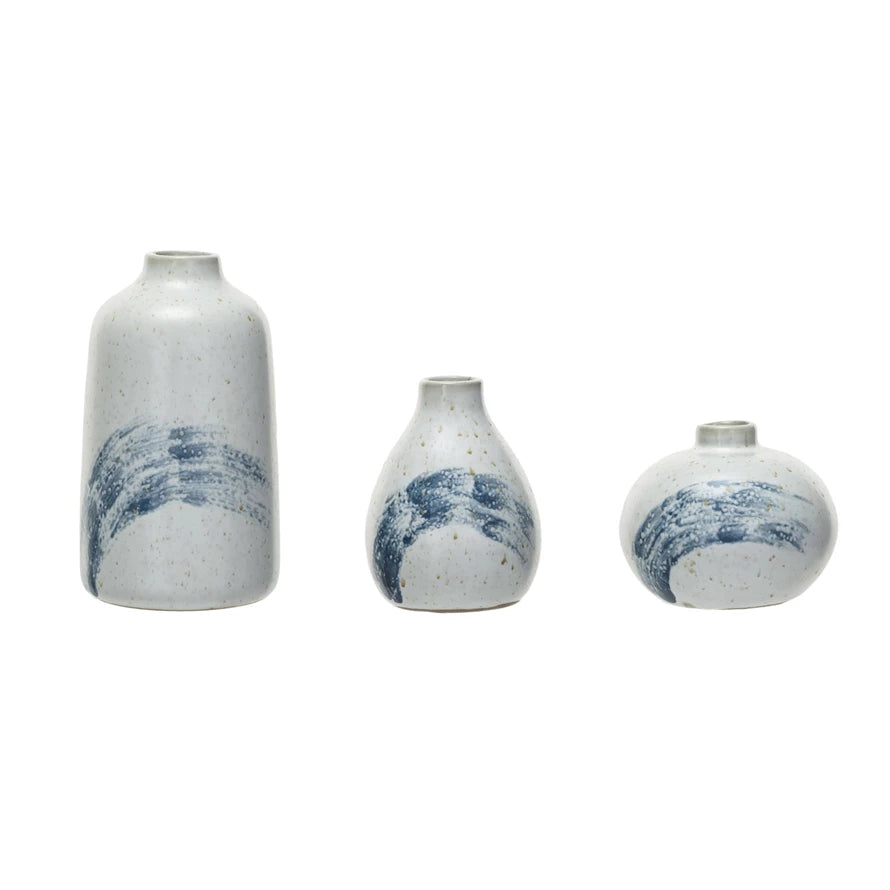 Indigo Painted Stoneware Vases