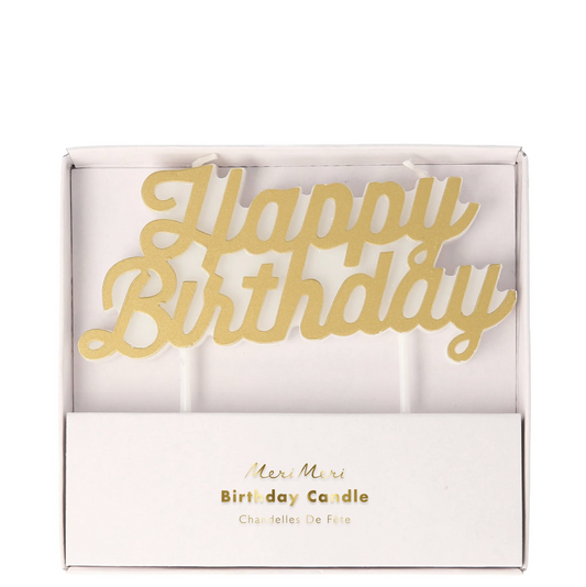 Gold Happy Birthday Cake Candle