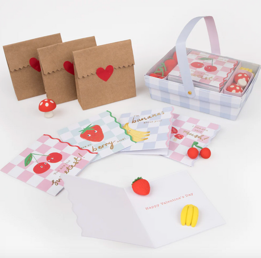 Fruit Basket Kids Valentine's Cards & Erasers Set