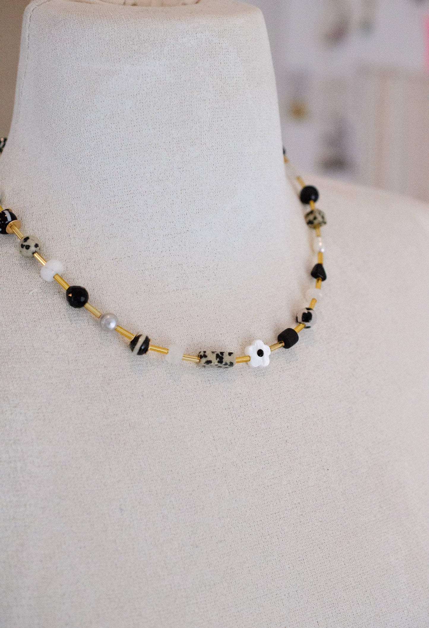 Black and White Beaded Necklace