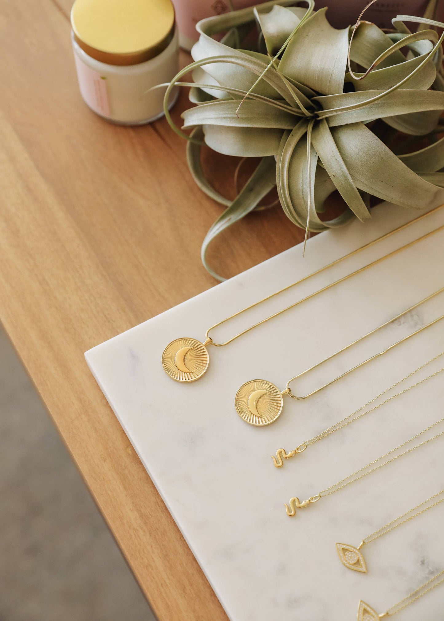 Crescent Moon Coin Gold Necklace