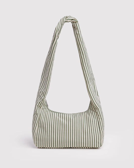Striped handbag on a light gray background