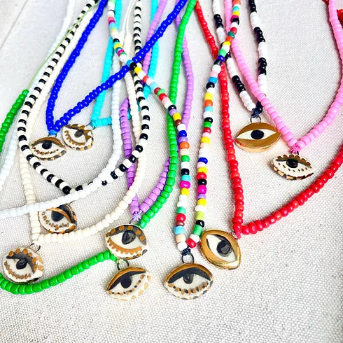 Beaded Not so evil eye necklaces