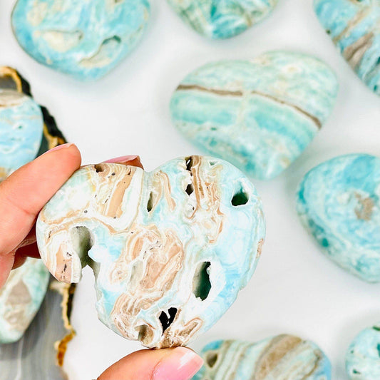 Blue Aragonite Heart Stones