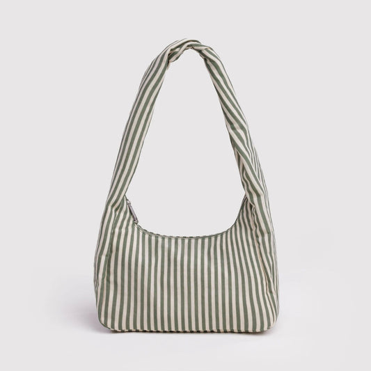 Striped handbag on a light gray background