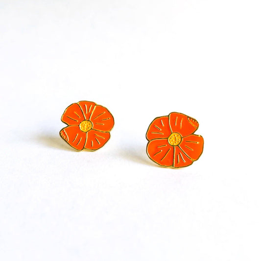 18k Gold Poppy Enamel Earrings