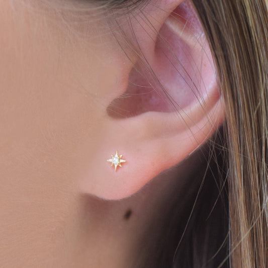 Mini Diamond Star 14kt Gold Studs