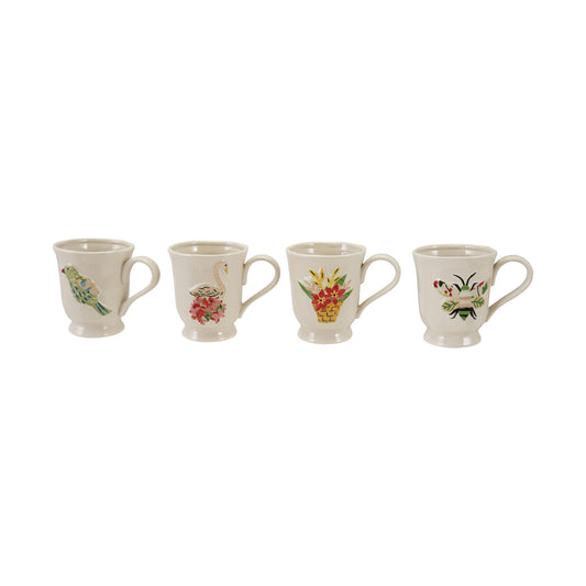 Embossed Stoneware Footed Mug with Holiday Icon