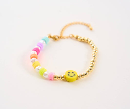 Pearl & Gold Happy Face Bracelet