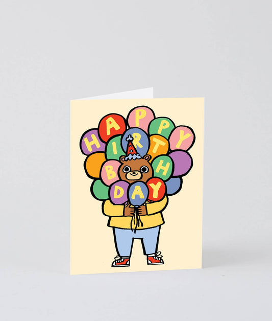 Happy Birthday Bear and Balloons Greetings Card