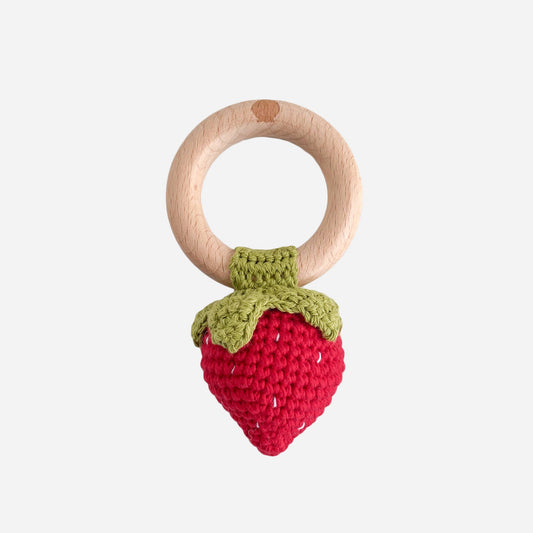 Cotton Crochet Rattle Teether Strawberry