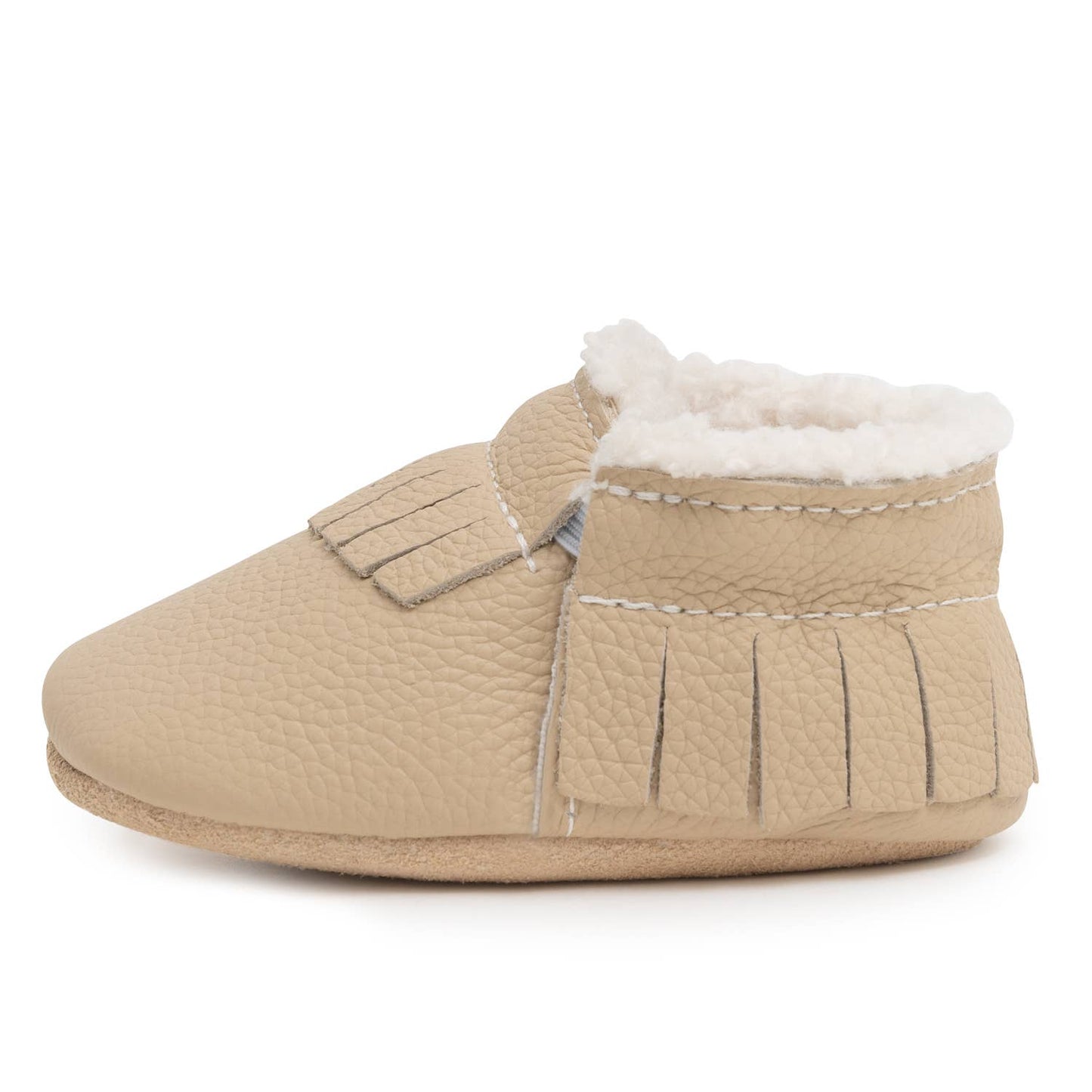 Latte Leather Sherpa Baby Moccasins