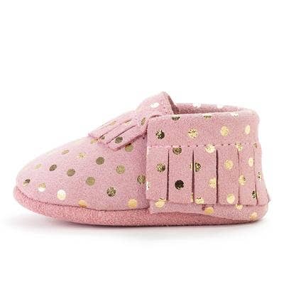 Confetti Pink Gold Leather Baby Moccasins
